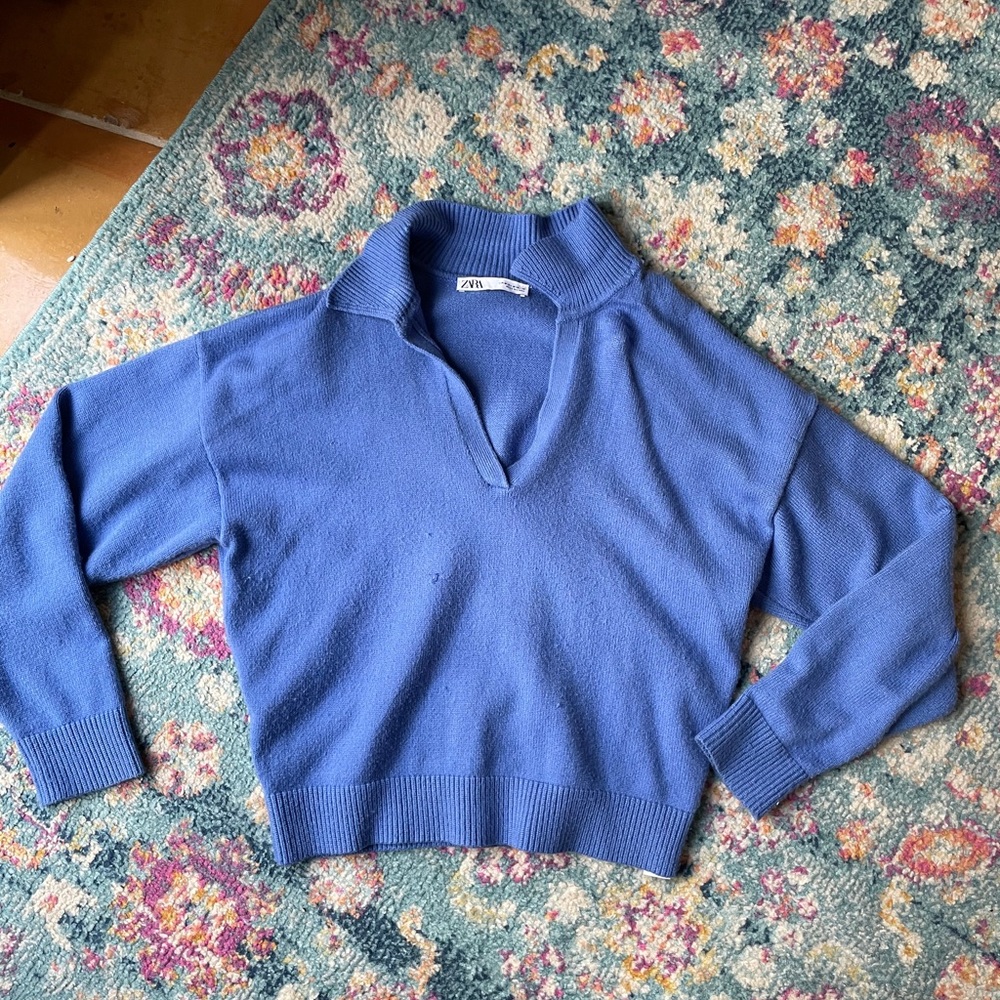 Zara Blue Collared Sweater